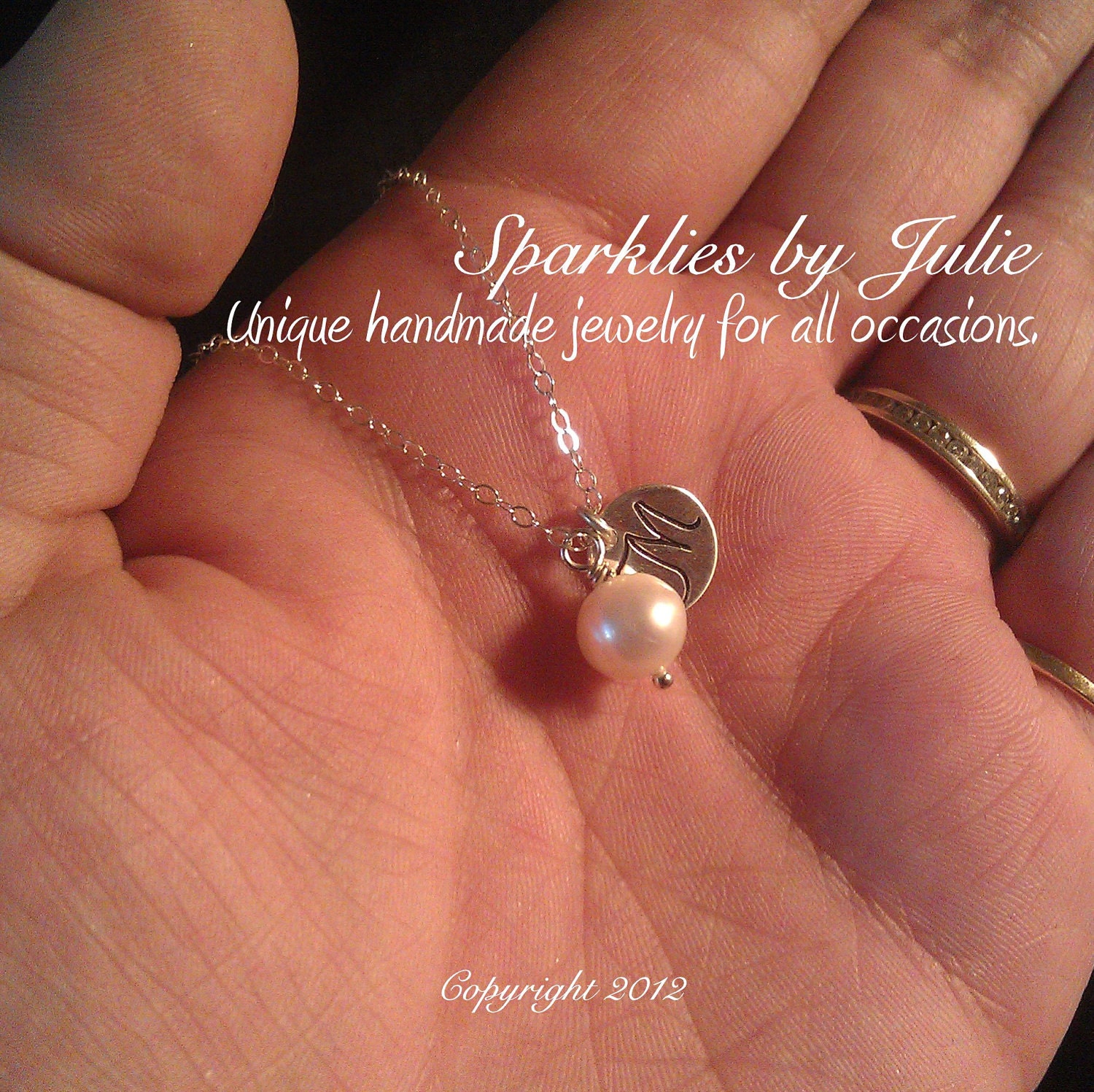 Monogram & Birthstone Necklace - Hand stamped initial charm, custom gemstone birthstone, sterling silver, Mother or Bridal Party Gifts