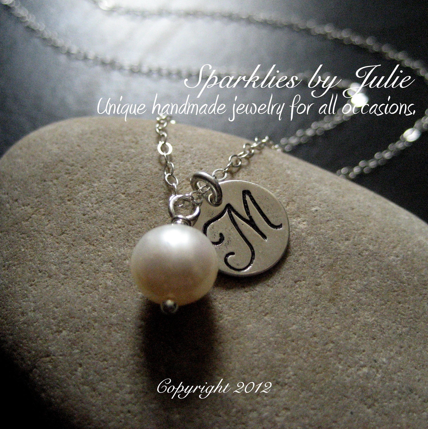 Monogram & Birthstone Necklace - Hand stamped initial charm, custom gemstone birthstone, sterling silver, Mother or Bridal Party Gifts