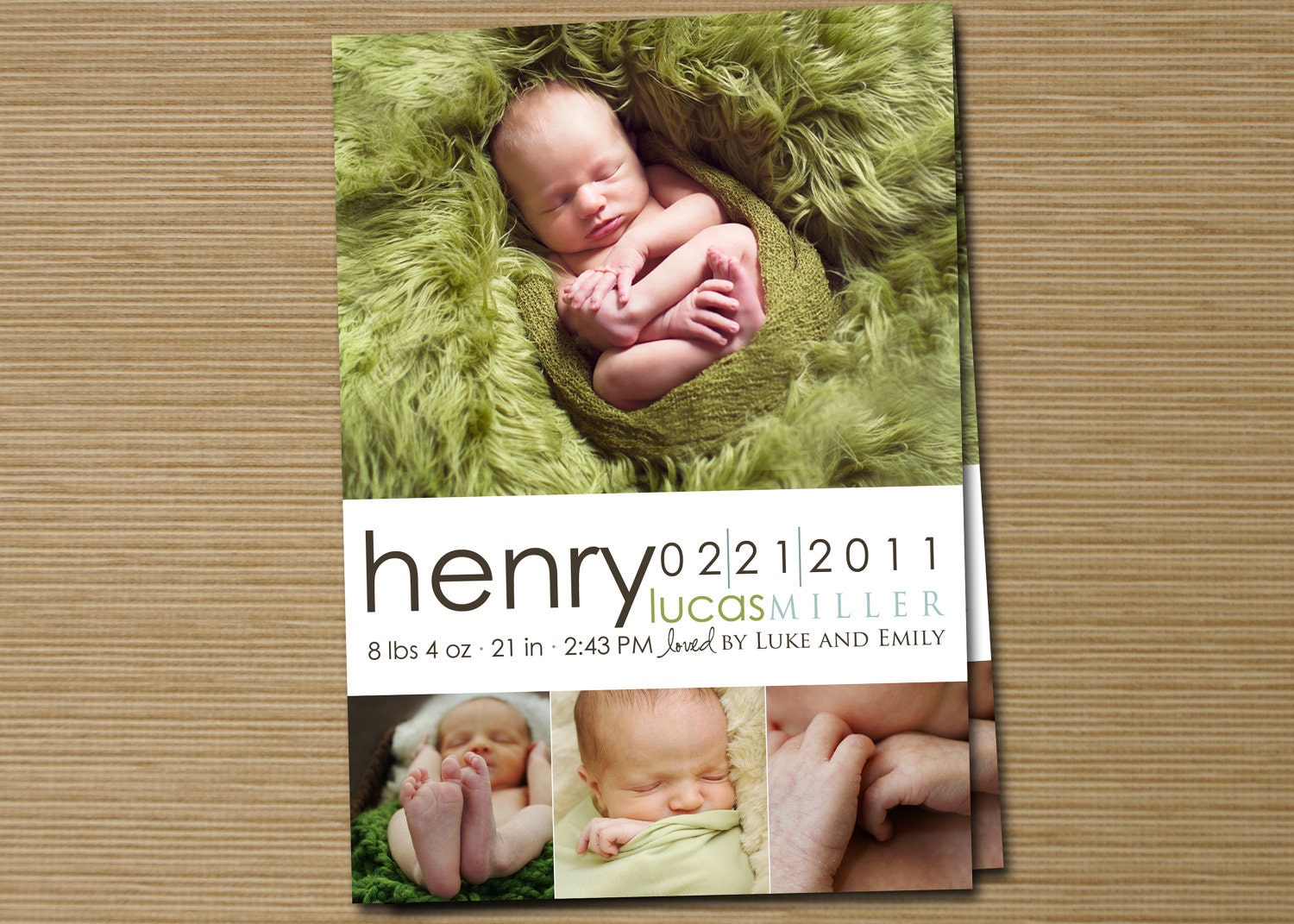 Baby Announcement: Baby Girl, Baby Boy Printable 4 Photo Birth Announcement