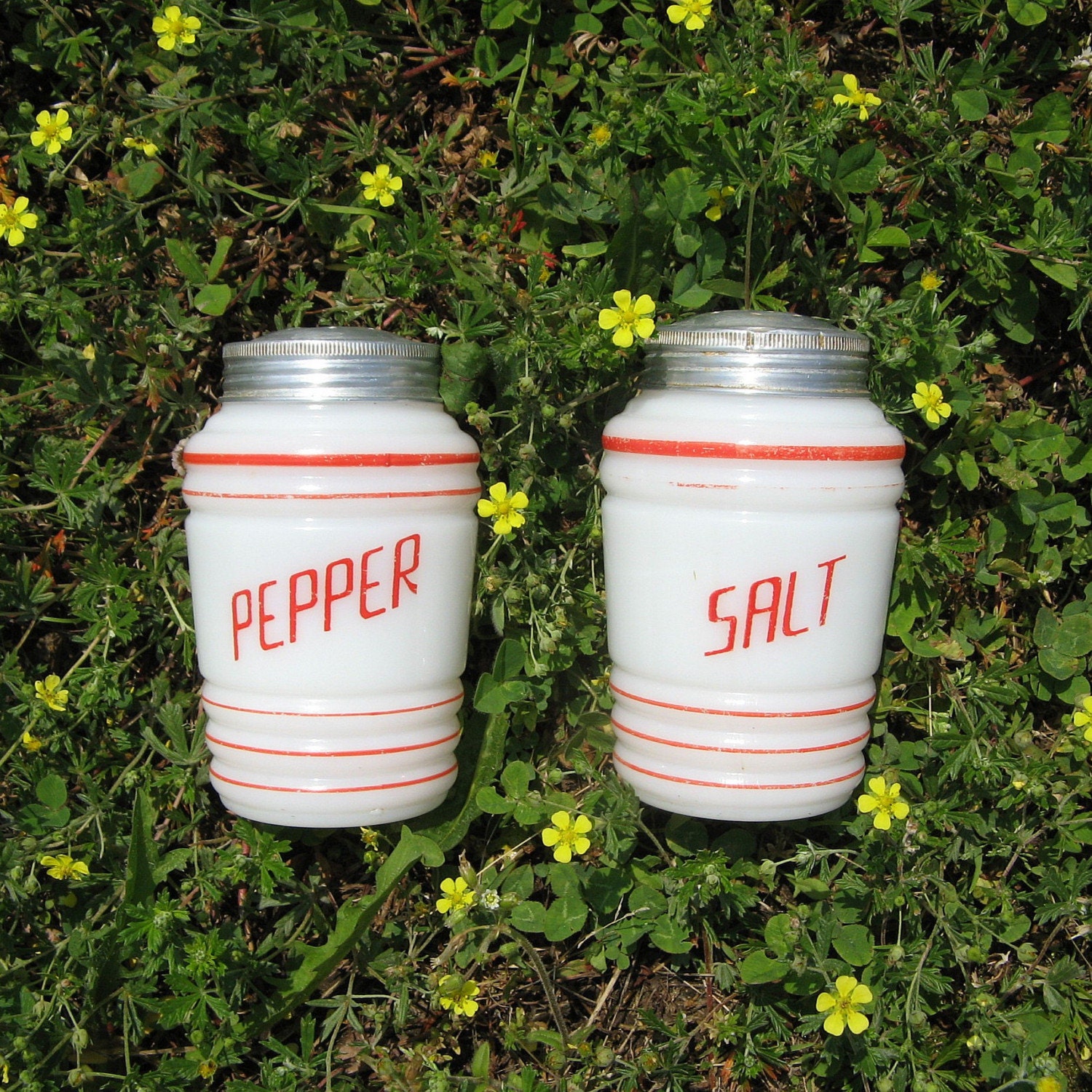 Vintage White Milk Glass Range Salt and Pepper Shakers