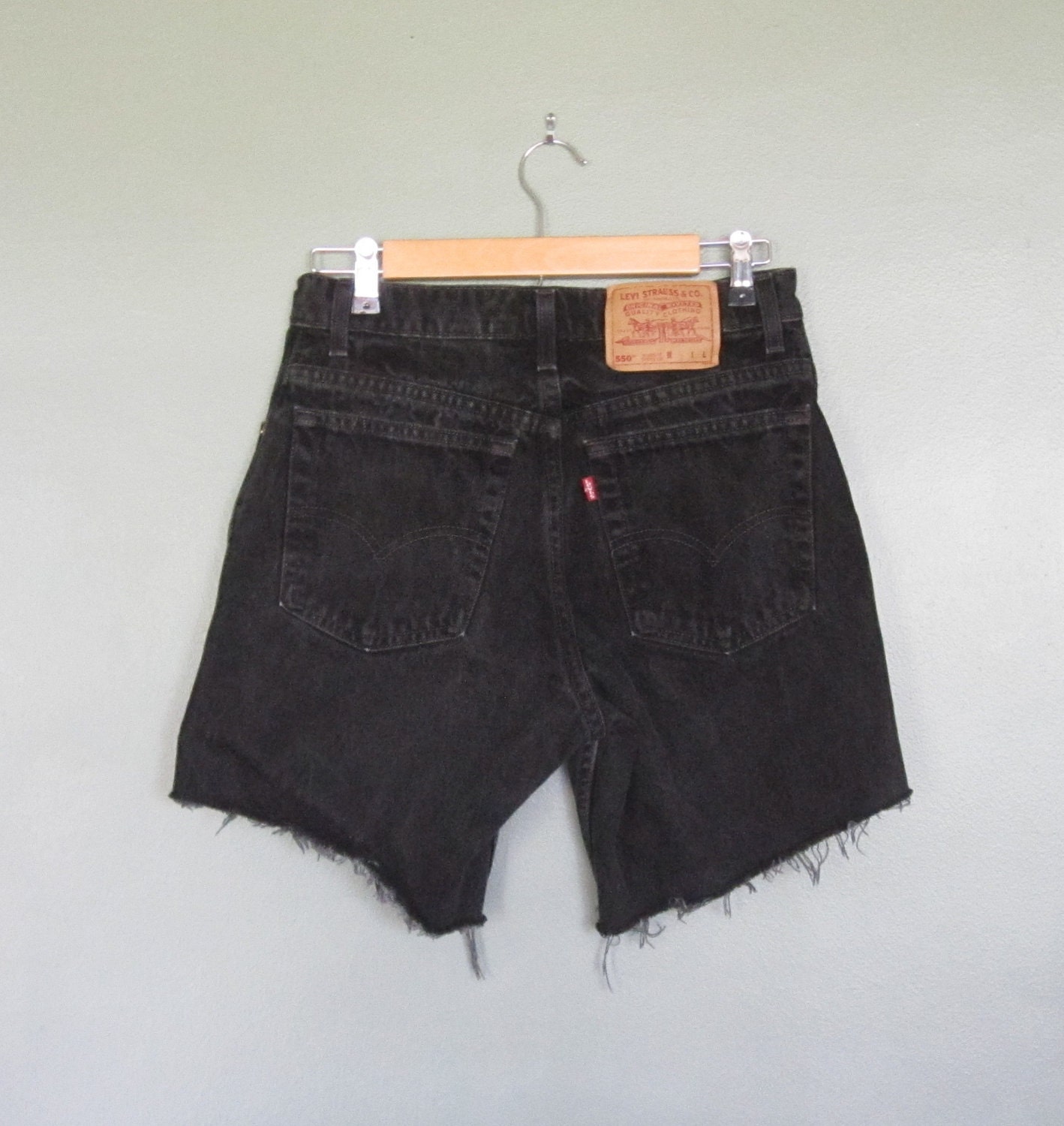 Vintage 80s LEVI'S 550 Jean Shorts - Black Cut Off Denim - Women Medium