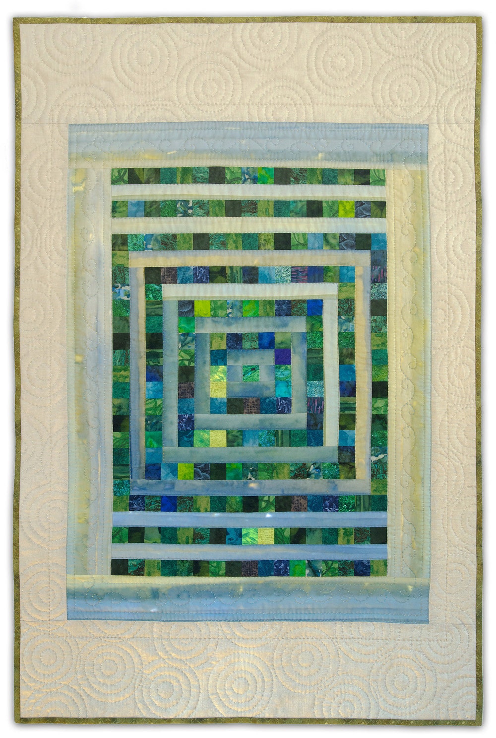 Art Quilt, Original, Hand Quilted, The Rainy Garden Window