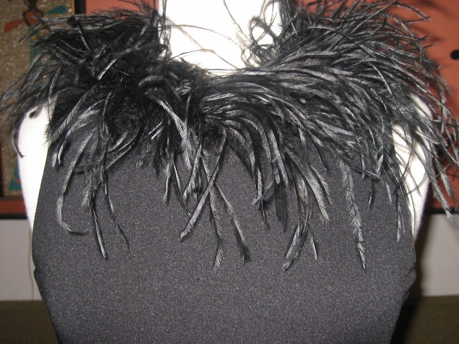 60s Inspired Black Top with Feather Collar