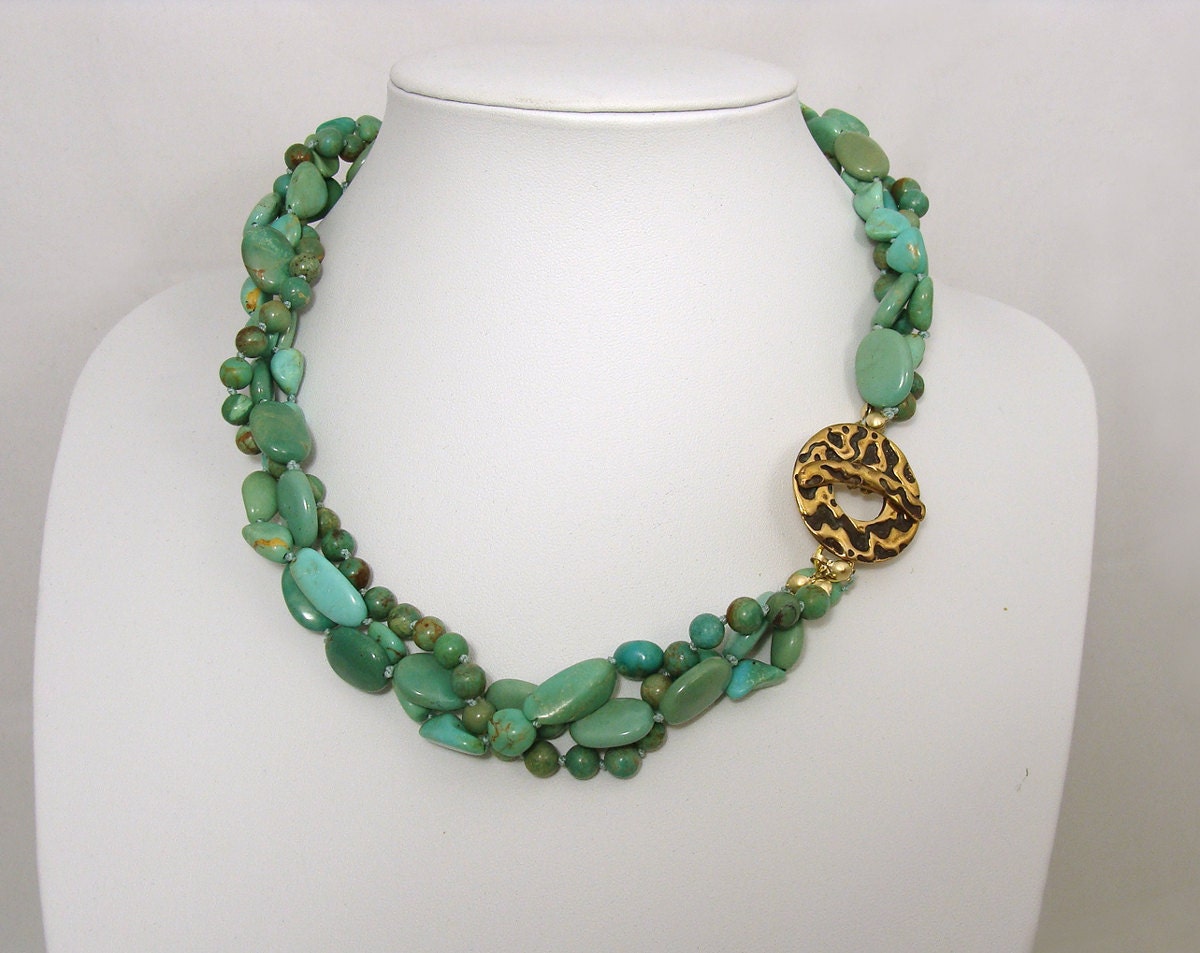 Chinese Turquoise Torsade necklace with bronze toggle