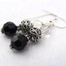 black silver Earrings - bali sterling silver, quartz crystal and Swarovski