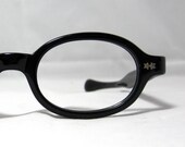 Vintage 60s Round Oval Eyeglass Frames. Black