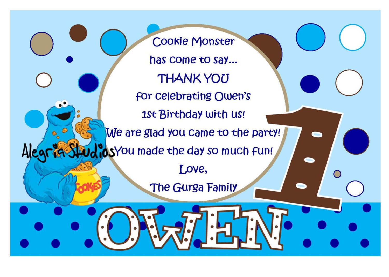 Items similar to Cookie Monster Thank You card on Etsy