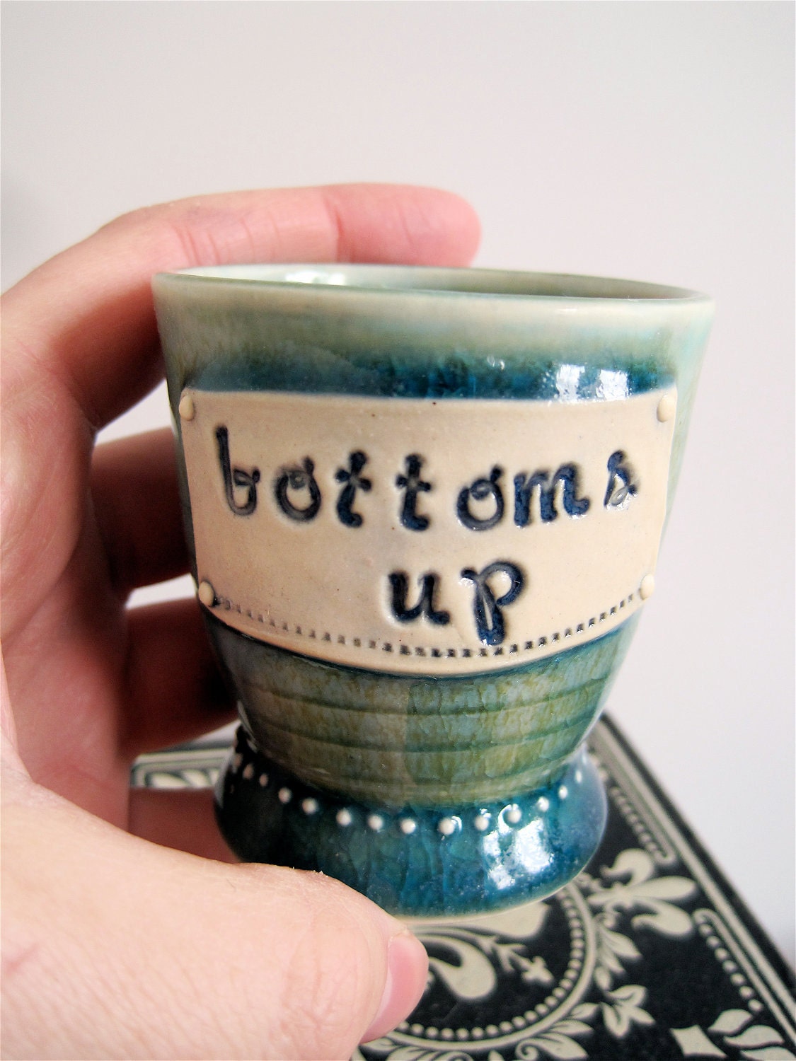 Bottoms Up Bottoms Up, Cute little Ceramic Shot glass in Frosty Blue