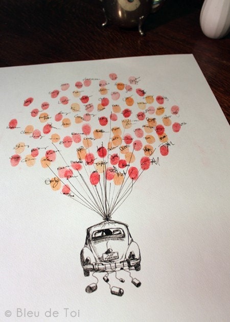 Guest book fingerprint BALLOON kit,  (reserved for sksaucedo) hand drawn, Large (drawing with 6 inks)