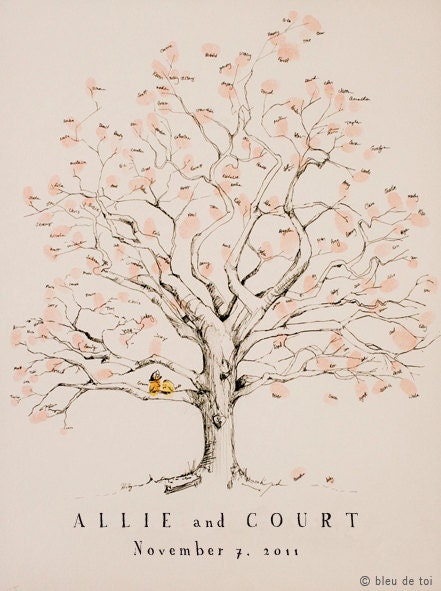 RESERVED (for BeautifulRampage) Guest book fingerprint tree, MEDIUM twisted oak (drawing with 2 ink pad)