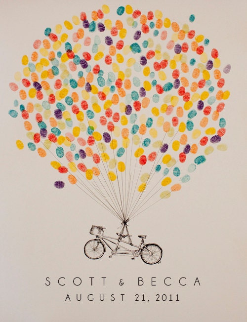 LARGE guest book fingerprint balloon tandem bike  (with 3 ink pads)
