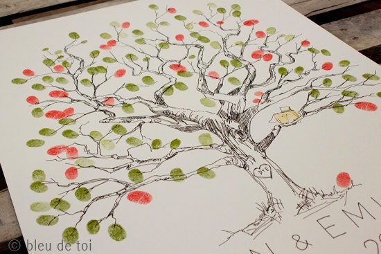 RESERVED (for BeautifulRampage) Guest book fingerprint tree, MEDIUM twisted oak (drawing with 2 ink pad)