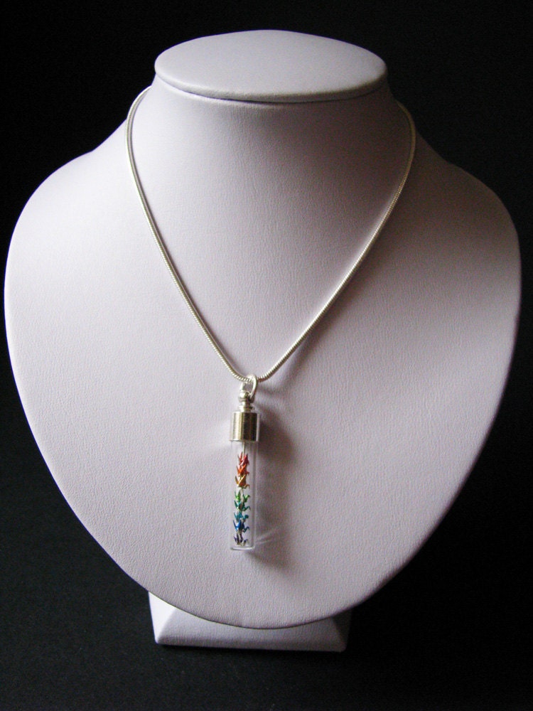 Miniature Origami Cranes Necklace - Rainbow - Origami Jewelry