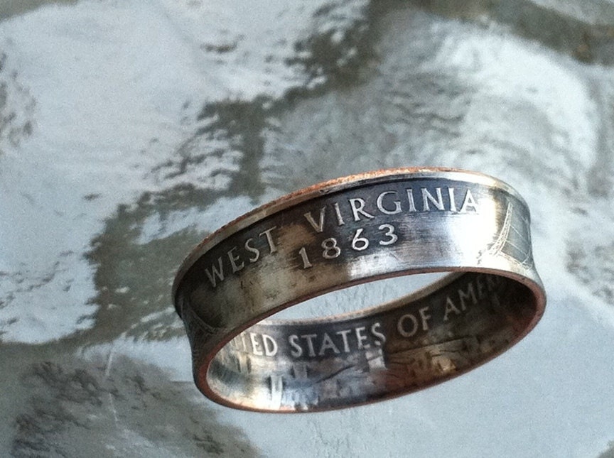 West Virginia State Quarter coin ring Made to order sizes 4.5 to 14 by Custom coin rings