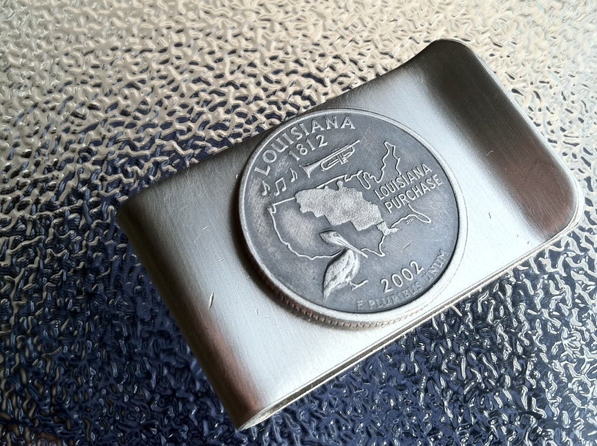 Money Clip with Louisiana State Quarter jewelry By Custom Coin Rings