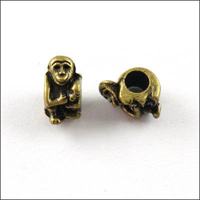 Antiqued Bronze 4.5mm Hole Monkey Spacer Bead 7x13mm ... Charms