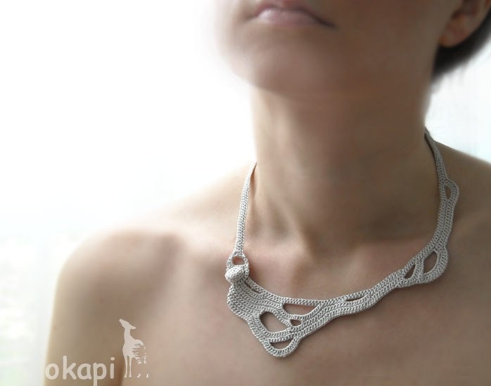 light beige, modern, crochet okapi necklace - fashion - Paris- statement jewelry - Bridesmaids necklace - hand made in the Paris