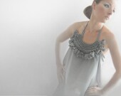 Reserved listing, Grey mousseline okapi summer tunic with knitted ornament, paris fashion, - okapiknits
