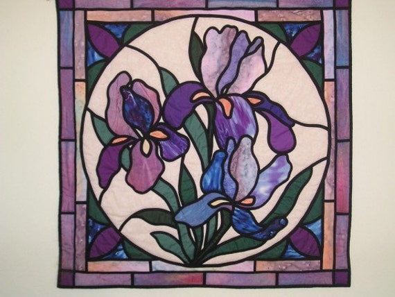 Iris Fantasy Stained Glass Applique Pattern By Tartwares On Etsy