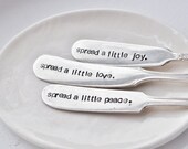 Spread a Little Peace, Love & Joy - Set of 3 Hand stamped Vintage Cheese and dip Spreaders for Your Holiday Parties