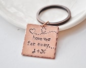 However Far Away...I will always love you - Personalized Copper Key Chain with Initials