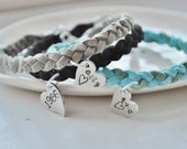 Braided Bracelet with Hand Stamped Personalized Heart Charm - You Pick your Colors & your Words