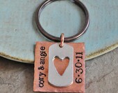 Personalized Wedding or Anniversary Hand Stamped Copper & Pewter Key Chain with Names and Date