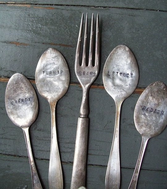 Pick 5 - Custom Hand Stamped Vintage Silverware Garden Markers