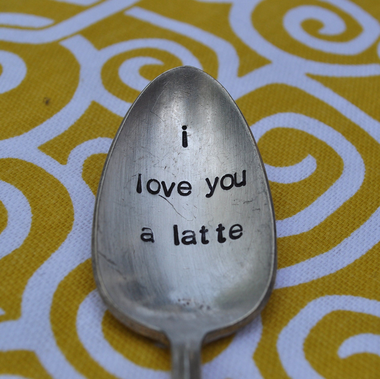 I Love You A Latte - Hand Stamped Vintage Spoon for Coffee Lovers