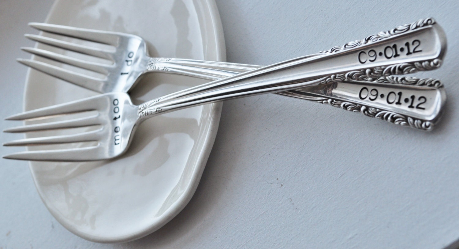 I Do, Me Too - Vintage Wedding Cake Fork Set Personalized with Your Wedding Date by jessicaNdesigns on Etsy