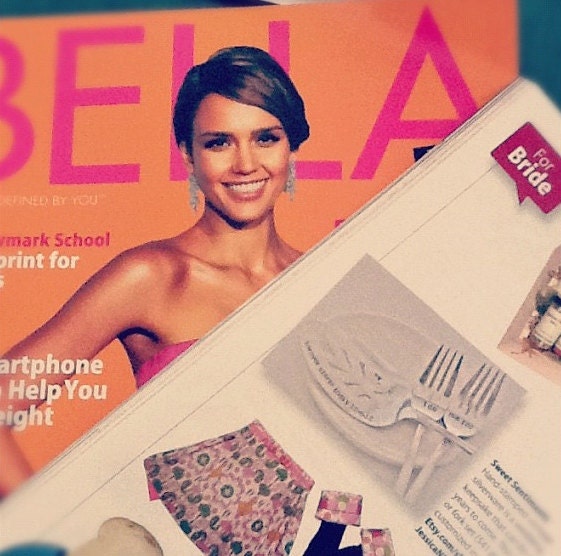 Vintage Wedding Cake SET: Hand Stamped I Do, Me Too cake forks & Personalized Wedding Cake Server . As Seen in Bella NYC Magazine