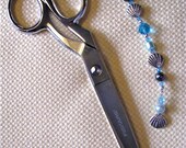 Aqua Pearl, Crystal and Silver Seashell Scissor Fob 7 Inch