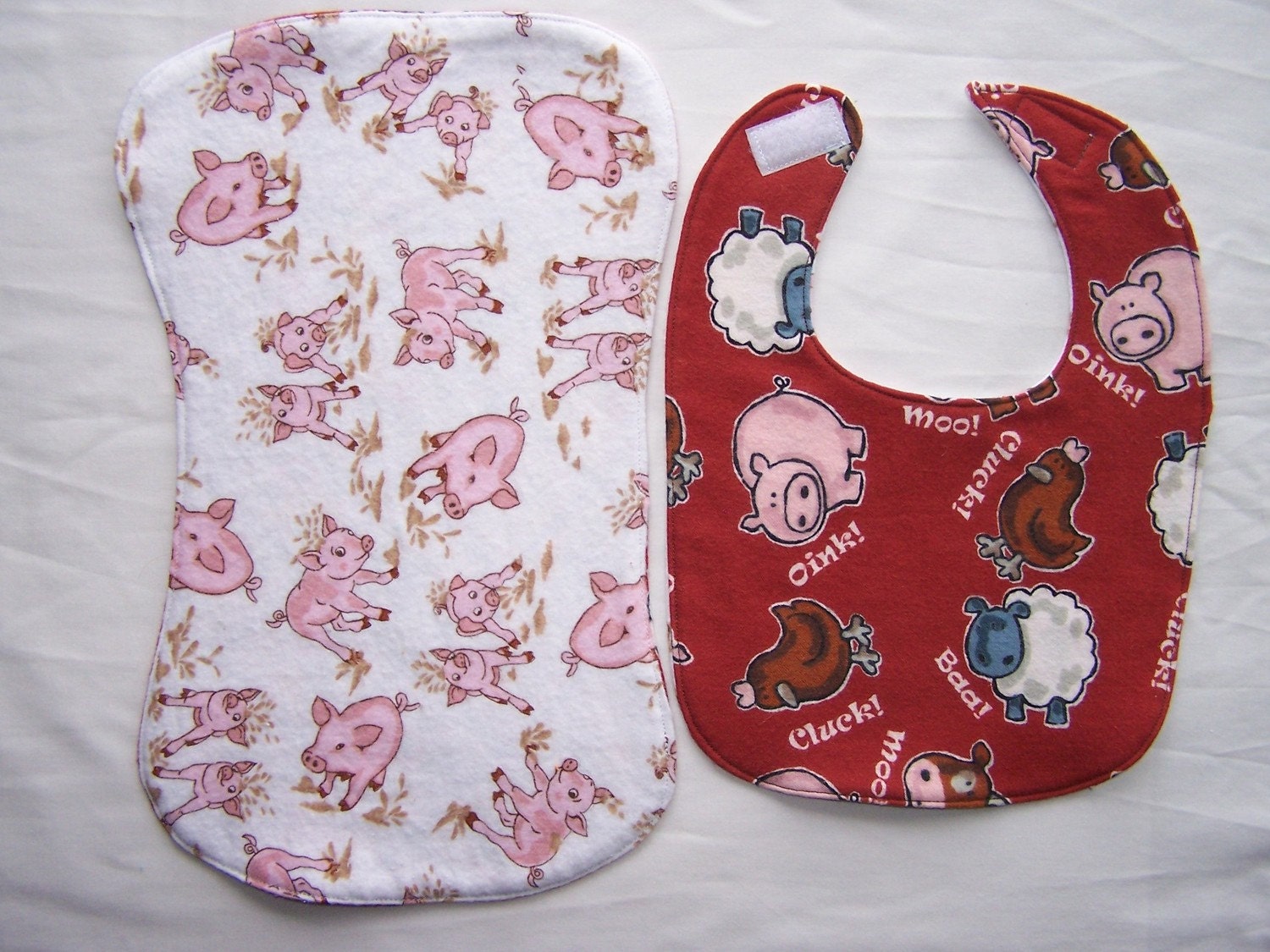 Bib and burp cloth set - farm animal print