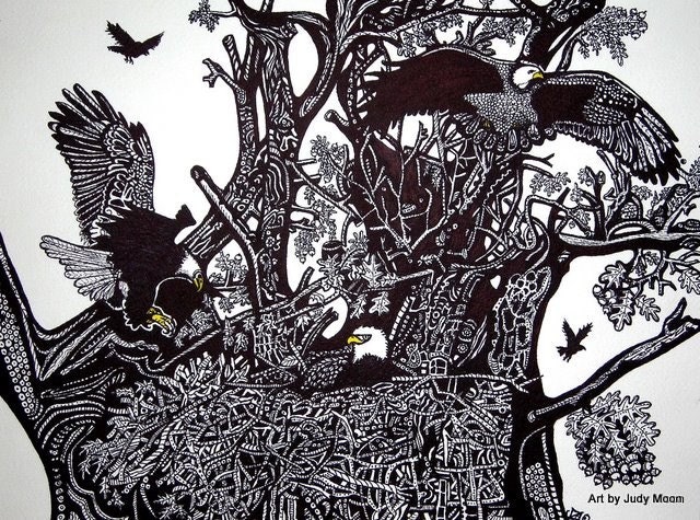 Celtic / Gothic / Wildlife - Five Eagles - 8" x 10" PRINT