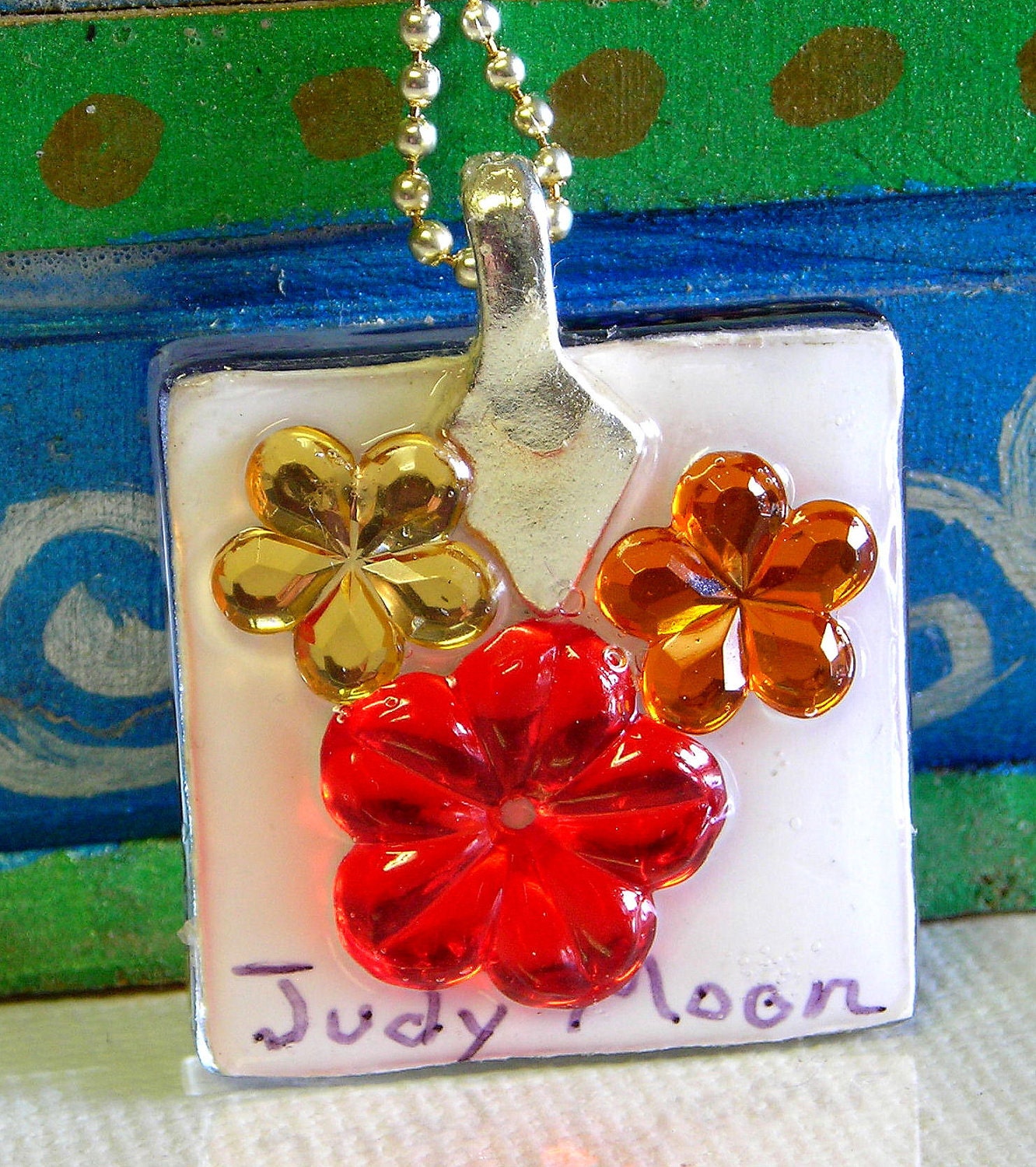 Celtic, Southwestern, Trickster, Native American - "Raven Moon Glass Tile Necklace"