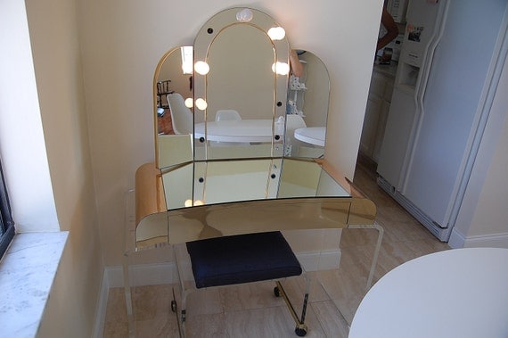 REserved for Chad....Mid Century Modern Lucite Vanity and Stool with Mirror at Retro Daisy Girl