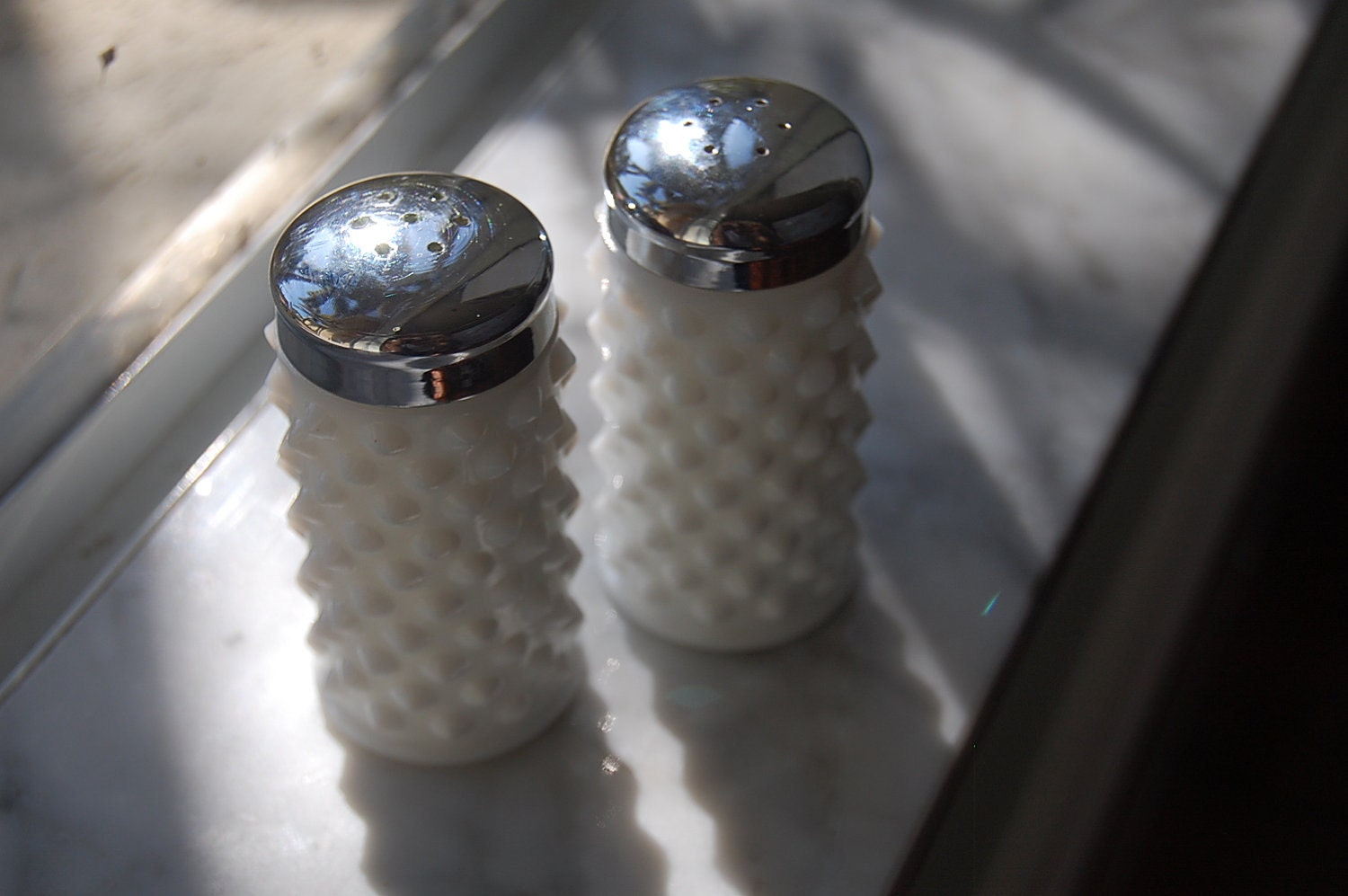 Vintage Fenton Hobnail Milkglass Salt and Pepper Shakers at Retro Daisy Girl