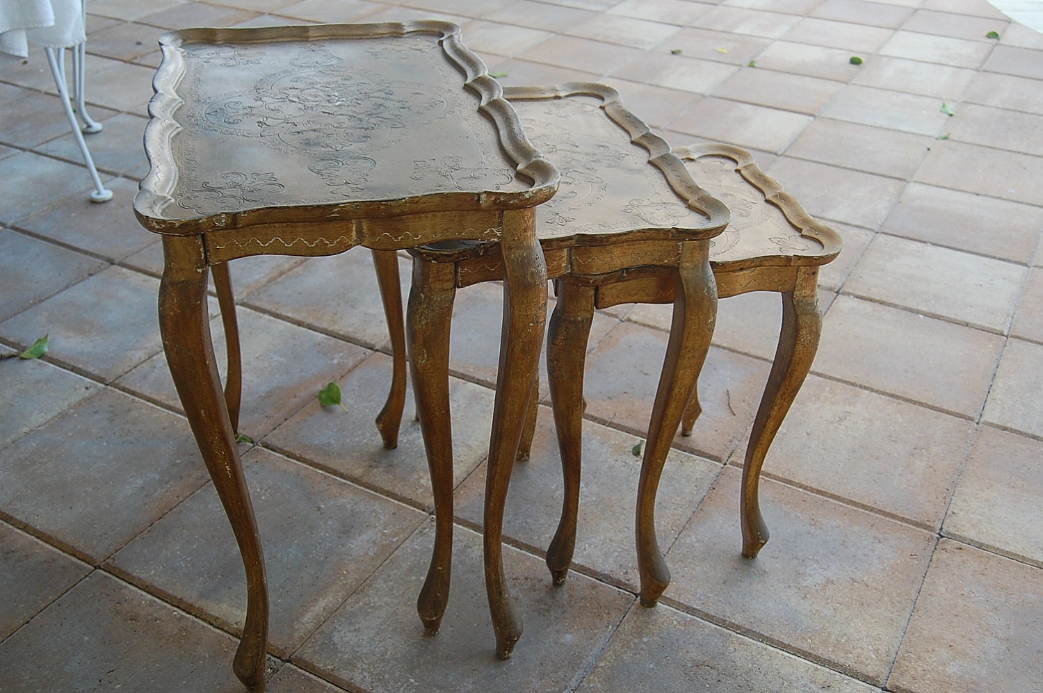 Vintage Italian Florentine Gold French Style Nesting Tables at Retro Daisy Girl