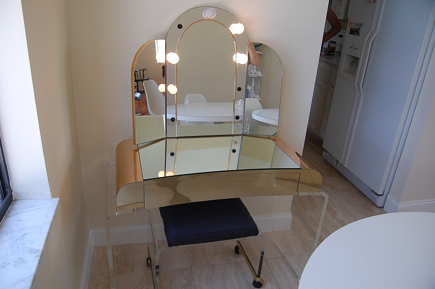 REserved for Chad....Mid Century Modern Lucite Vanity and Stool with Mirror at Retro Daisy Girl