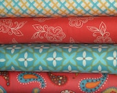 Sanibel by Heather Mulber Peterson for Henry Glass Tangerine and Blue 4 Fat Quarters
