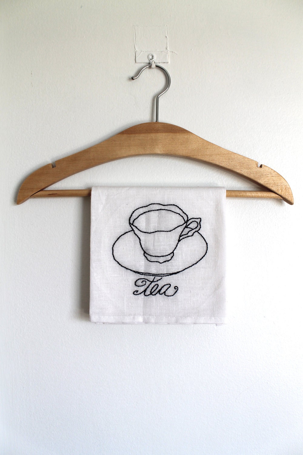 Кухня полотенце ручной вышивкой Оригинальный арт Tea Cup белой муки мешок Полотенце