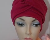 Raspberry Red Sangria Chemo Hat Cancer Cap Soft Cotton Jersey Knit Womens Turban Free Ship in USA