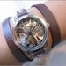 Handmade Unisex Steampunk Alfresco Style Mechanical Wrap Bracelet Silver leather Watch with a lovely skeleton WORLDWIDE FREE SHIPPING