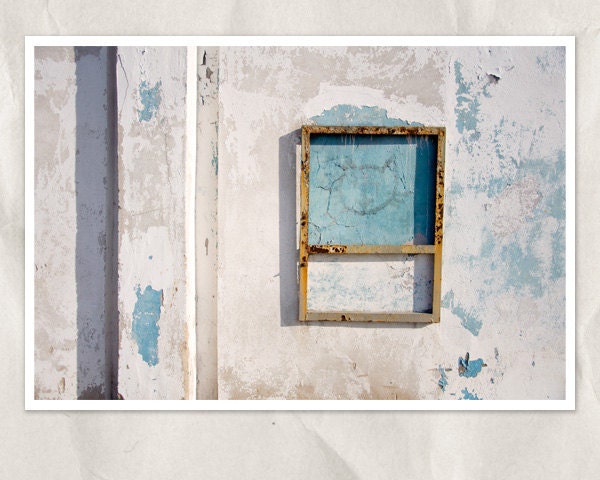wall with cat photograph, architectual decor, white, gray, blue, 12x18 photo print, industrial photography, minimal home decor
