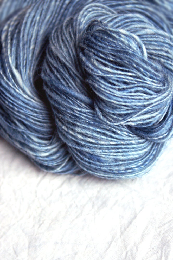 BLUE SKIES Natural Indigo Hand-dyed Handspun Wool Yarn Singles - 284 yds