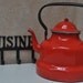 French Country Large Red  Enamelled Kettle