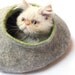 Cat house/Cat bed/Cat cave/Cat vessel. Handmade from natural wool. Grey/Green