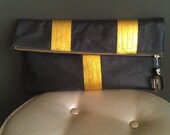 Oversized Chocolate Brown with Metallic Yellow Leather Clutch