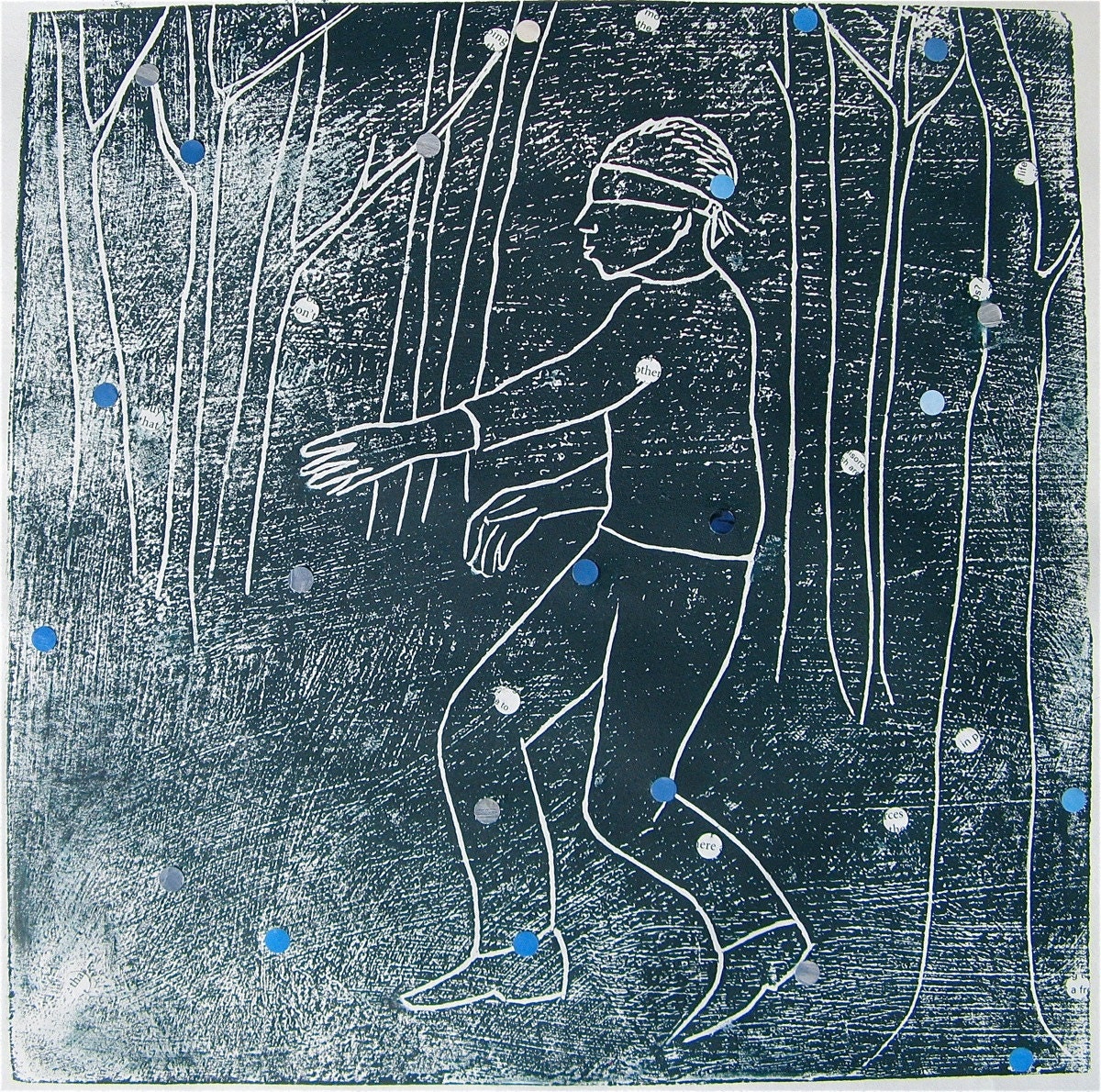 he's a modern man (blue) hand-pulled print with collage
