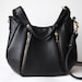Black Leather bag purse - OPELLE Baby Ballet Bag - Soft Pebbled Leather w Zipper Pockets